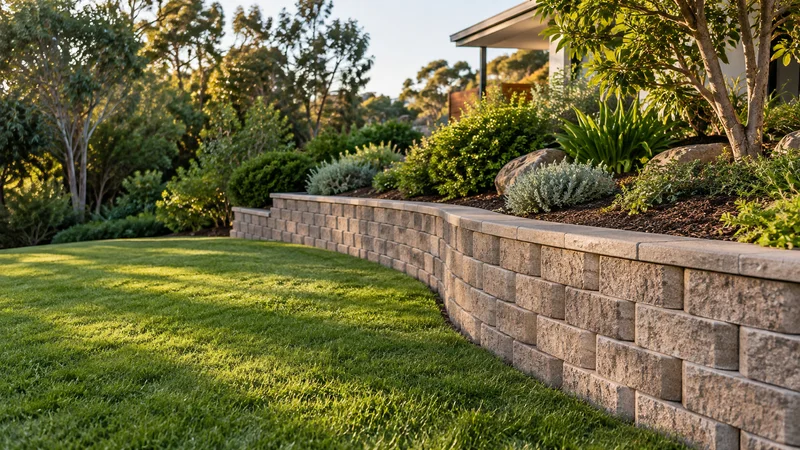 Illustration of segmental block retaining walls in an Australian residential setting